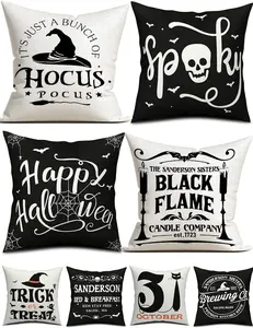 Halloween Decorations Pillow Covers Double-Side Printing 18x18 Set of 4 Halloween Decor Indoor Outdoor Hocus Pocus Farmhouse Halloween Decorative Cushion Cases Spider Web Cat Skull Home Decor
