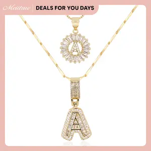 MEIITRUE 2 Pack Initial Letter Pendant Necklaces for Women 14K Gold Plated Cubic Zirconia Alphabet Necklace Fashion Jewelry Adjustable Length 17-19 Inches