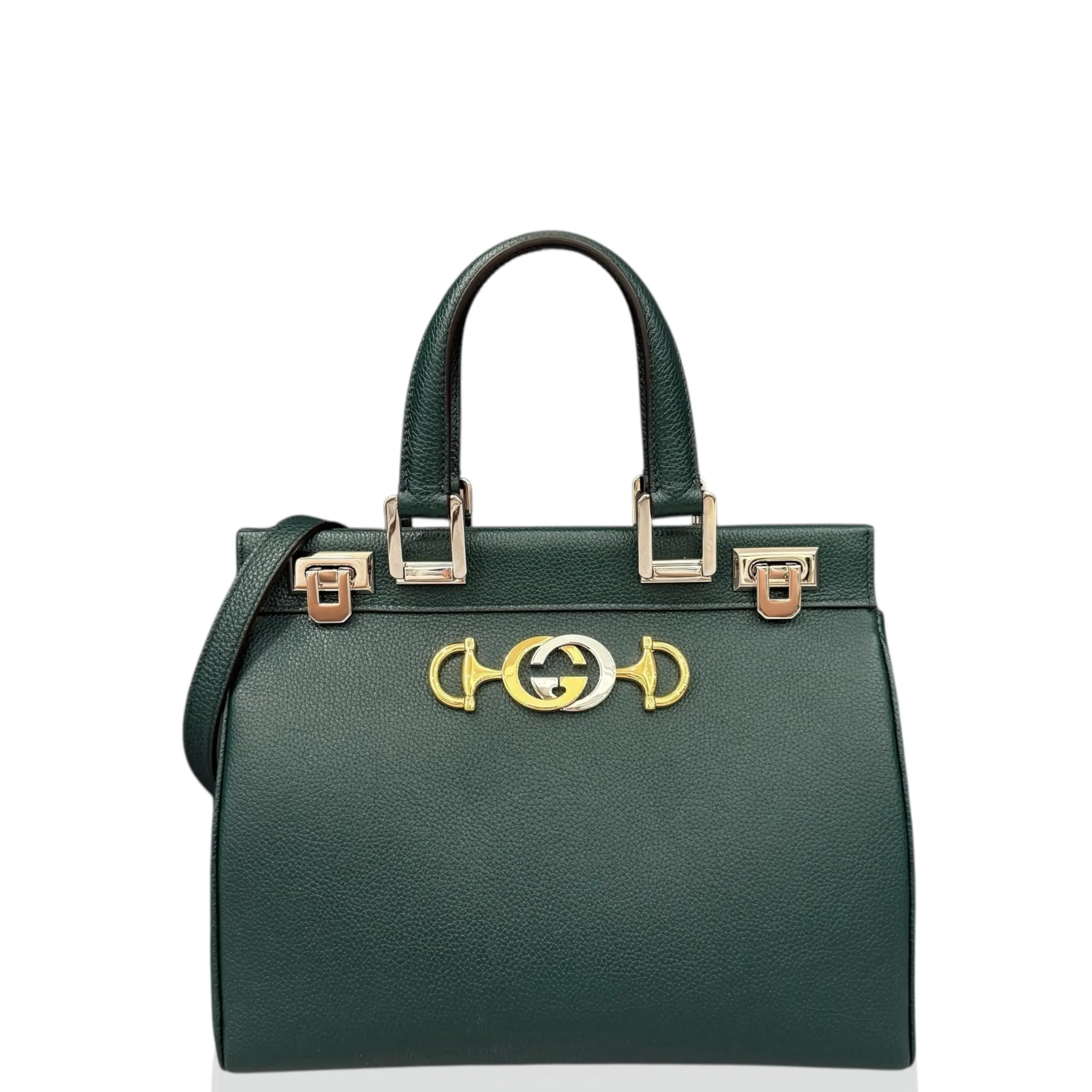 Pre-owned GUCCI Leather tote bags Horsebit Small Zumi Top Handle Bag Grained Calfskin Green (qy040126g3)