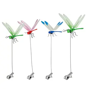 4Pcs/8Pcs Outdoor Fake Dragonflies Rod Clip, Garden Metal Dragon fly Clip. Natural Organic Concept, 3D Dragonflies Garden Decoration, Creative Home Accessories Decorative Water Proof Ornaments Hangable April Fool's Day Gift