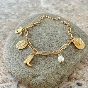 High-Quality Alloy & Ninestone Faux Spanish Charm Bracelet - Western Cowboy Hat & Boot Design, Versatile ethnic Style for Casial Atire
