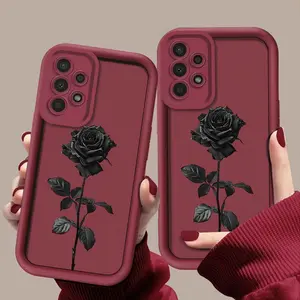 Creative Cool Elegant Black Rose Pattern Phone Case, TPU Shockproof Full Protection Case, Suitable for Samsung S21/22/23/24/25/NOTE20 PLUS ULTRA FE A13/14/15/16/17/33/34/35/36/52/53/54, Ideal Gift for Friends and Family, T182