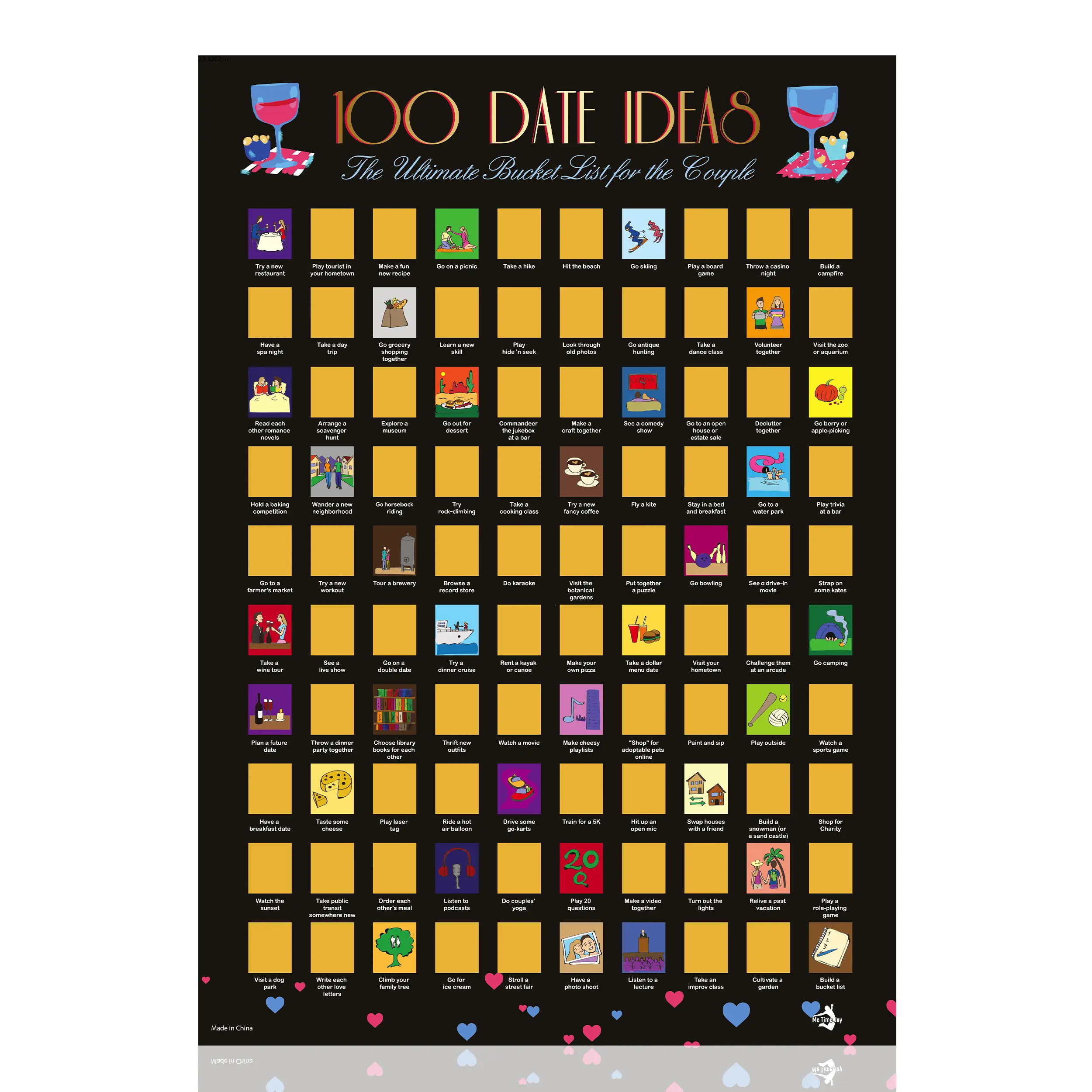 Top 100 Dates Scratch Off Poster - Couples Gift - With Scratching Tool – Date Night Ideas original  poster wall  art