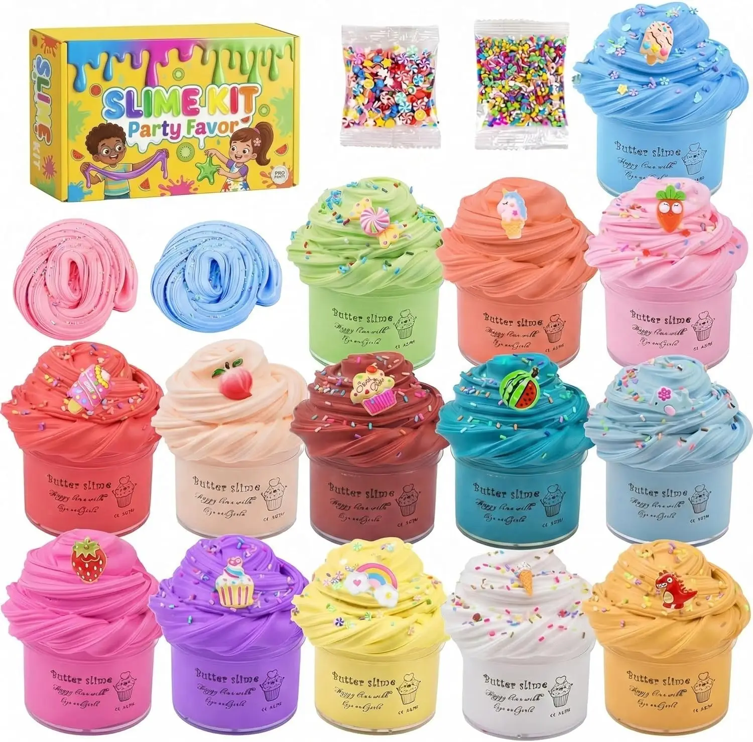 14 Pack Mini Butter Slime Kit for Kids, Soft Non-Sticky DIY Slime Toys, Sensory Stress Relief Toy, Birthday Party Favors & Classroom Rewards