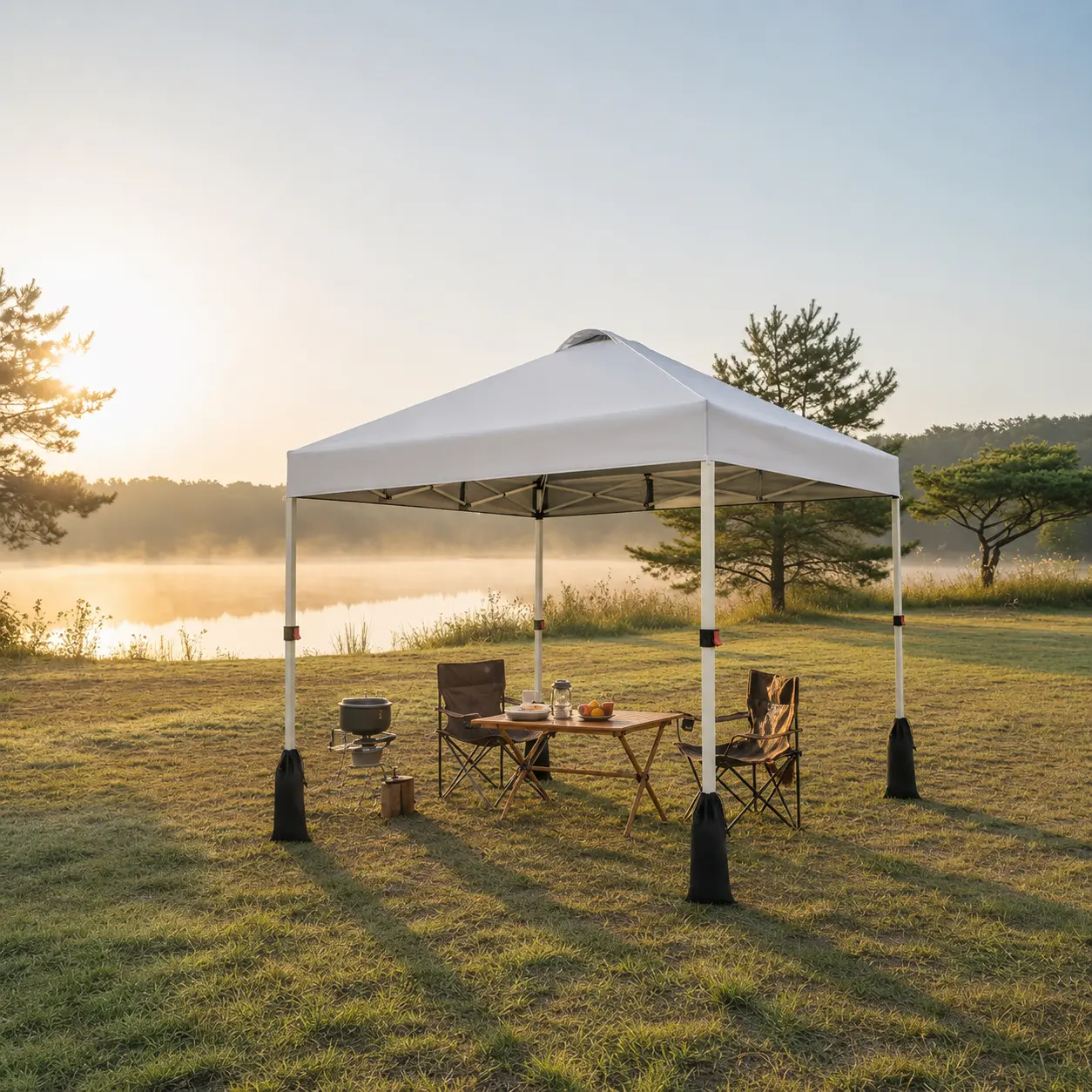SUNSPIRE 10x10 Pop-Up Canopy Tent, Adjustable Height Instant Shelter with 1-Button Push Setup, Portable Outdoor Sun Shade, Roller Carry Bag & 4 Weight Bags