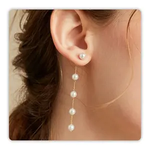 Pearl Earrings for Women, 14k Gold Pearl Drop Earrings Boho Summer Earrings Bridal Gifts, 5mm White Pearl Dangle Bride Wedding Guest Earrings as Statement Prom Birthday Pearl Jewelry jewelry