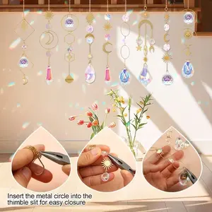 200pcs Sun Catcher Making Kit for Adults, Crystal Catching Mirror Supplies, Colorful Glass Prisms, Rainbow Pendants in Gold/silver Color, Garden Accessories