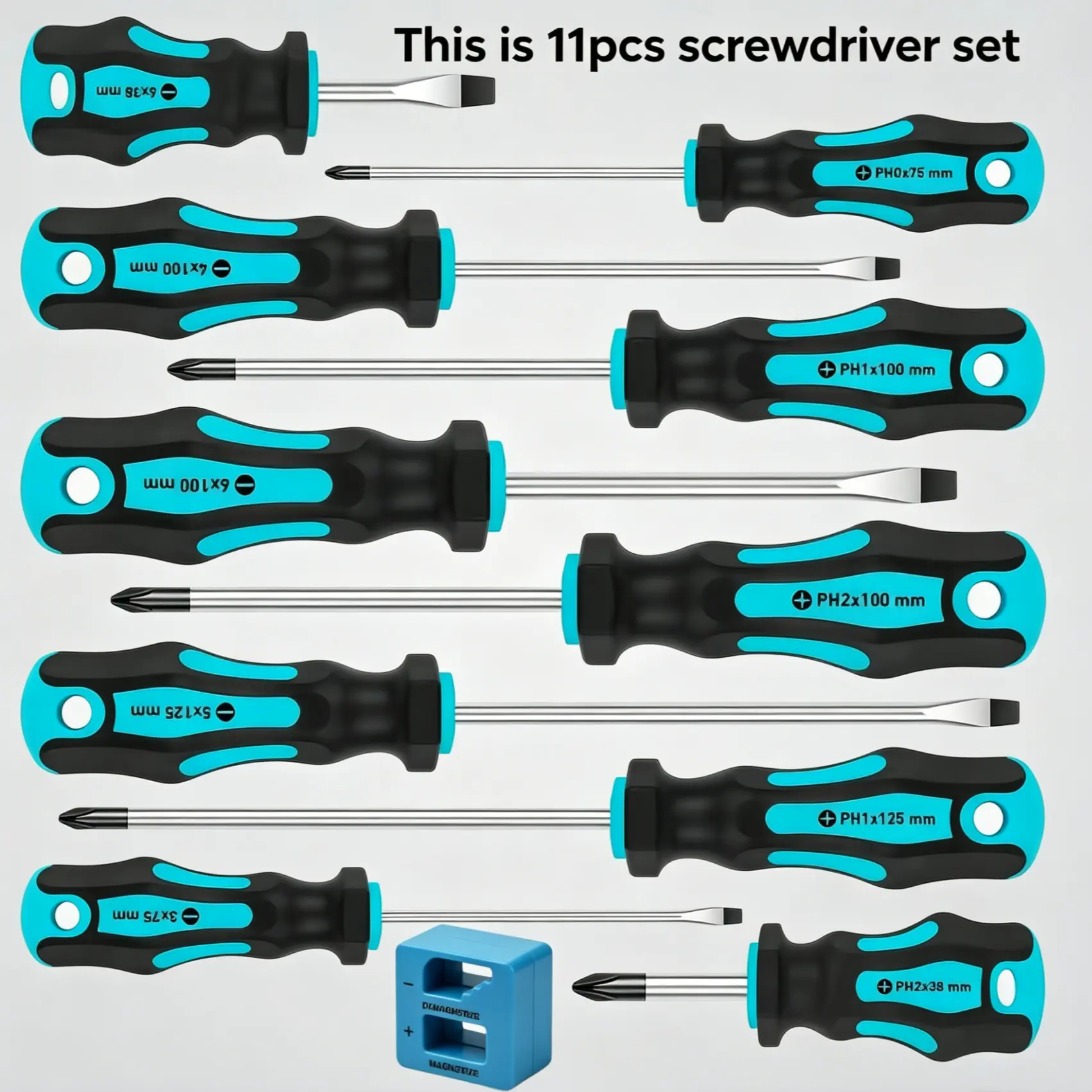 11PCS Magnetic Screwdriver Set, Chrome Vanadium Steel Slotted & Phillips Screwdrivers with Magnetizer Demagnetizer Tool & Clear Storage Tube, Non-Slip Rubber Handle Hand Repair Tool Kit for Home, Auto, Electronics Repair