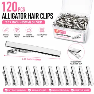 120pcs Alligator Hair Clips 2.17 Inch (55mm) Silver – Single Prong Flat Metal Hair Clamps for DIY Bows Making, Salon Styling, Sectioning & Crafts, Bulk 5.5cm Hair Clip Set