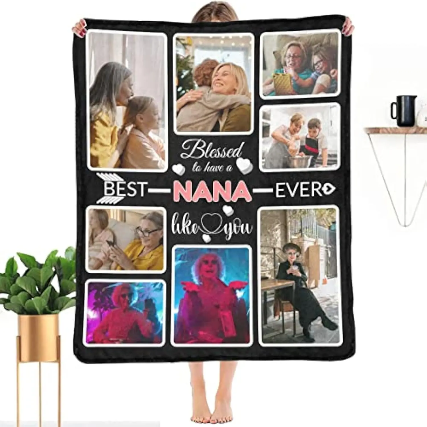 Eyesoul Custom Blanket Gifts for Nana, Customized Blankets with Photos, Make a Personalized Bed Throws to My Nana, Custom Souvenir Throw Blanket for Best Nana Ever, 8 Collages Made in USA