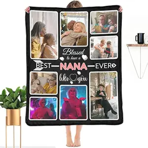 Eyesoul Custom Blanket Gifts for Nana, Customized Blankets with Photos, Make a Personalized Bed Throws to My Nana, Custom Souvenir Throw Blanket for Best Nana Ever, 8 Collages Made in USA