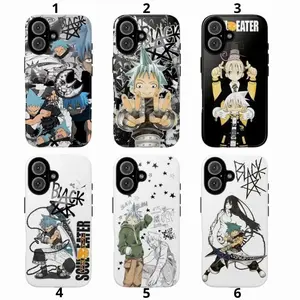 Y2K Star Tough Phone Case, Heavy Duty Shockproof Armor Cover, Black Anime Manga Design Compatible with iPhone X, 11, 12, 13, 14, 15, 16, 17 Series & Galaxy Series