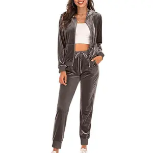 Women'S Casual Velour Tracksuit Set Full Zipper Hoodie & Workout Pants Velvet Sweatsuit Jogging Suits XS-XXL
