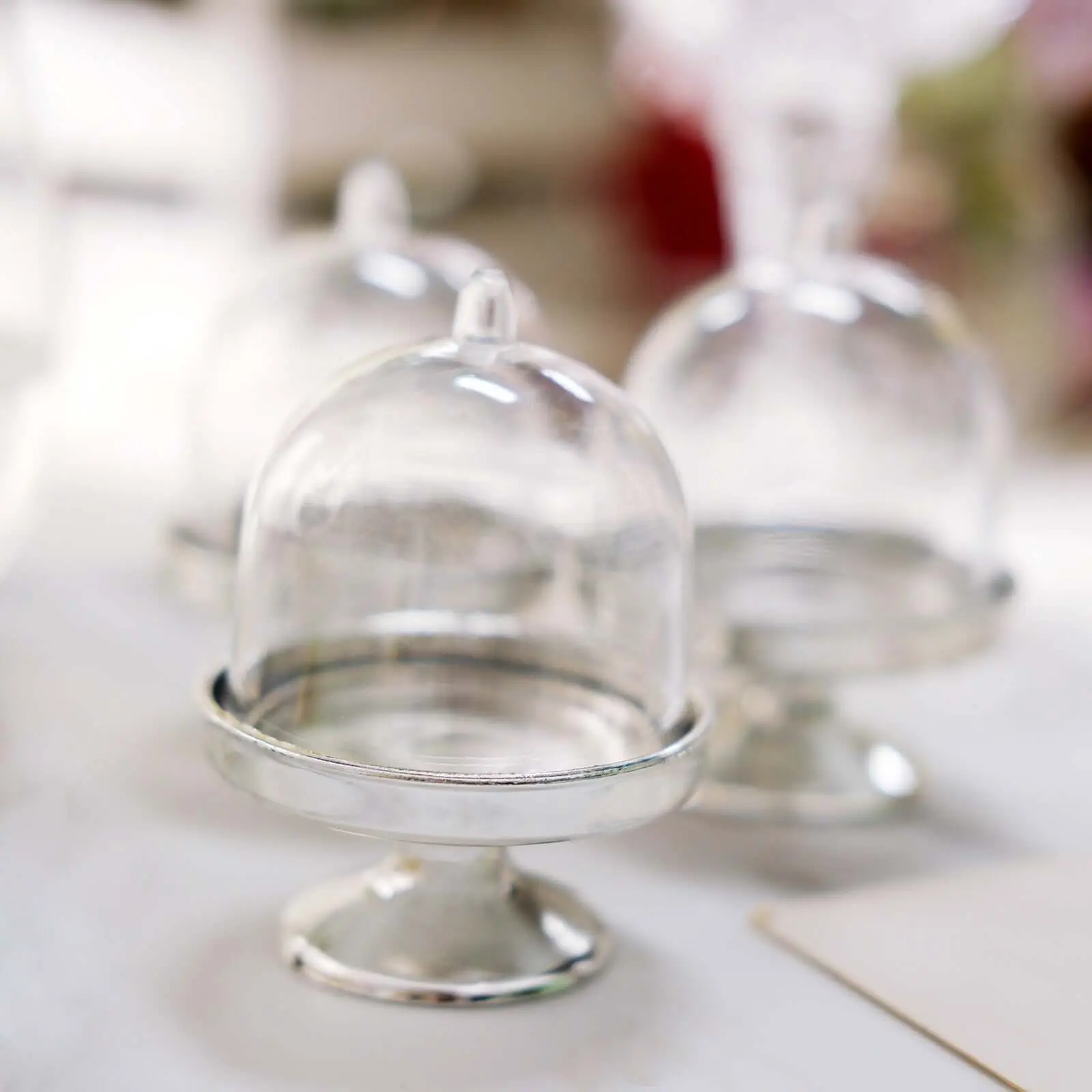 12-Pack Clear/Silver Fillable Mini Pedestal Candy Containers with Dome Lids, 3" Kitchen Utensils for Stylish Candy Treat Favors