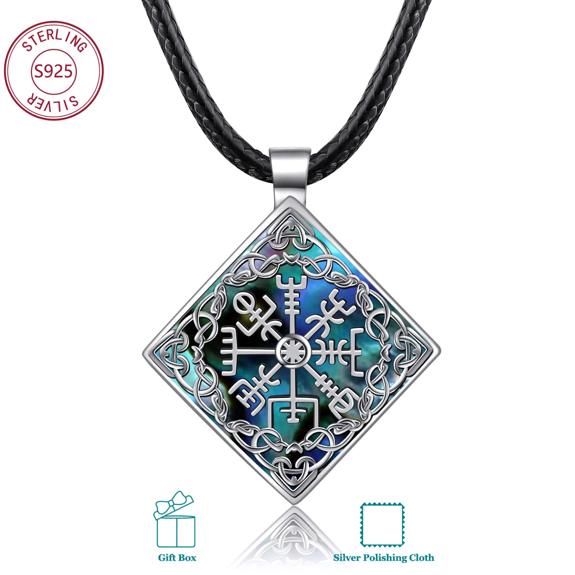 925 Silver Viking Compass Diamond Necklace