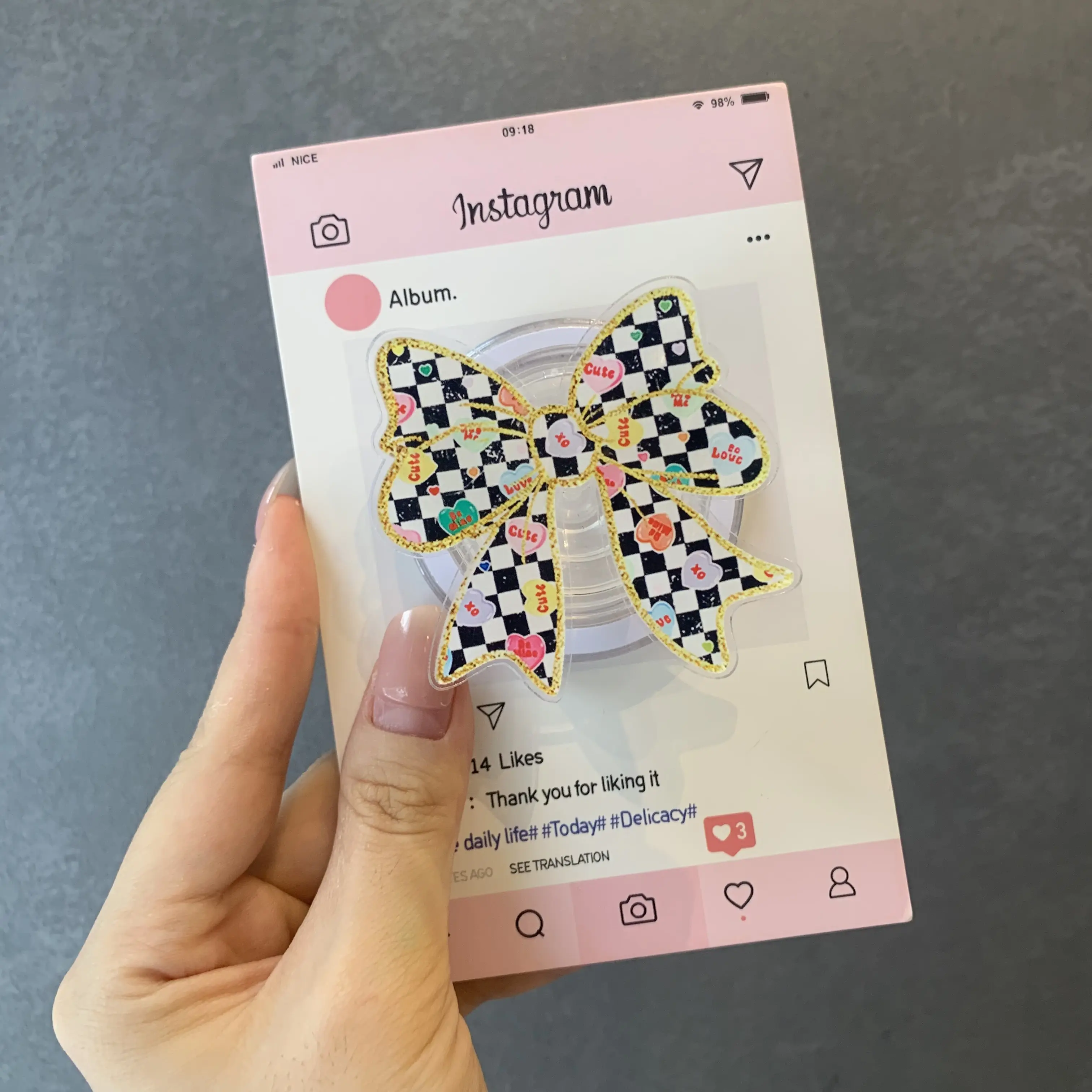 Checkerboard Bow MagSafe Phone Grip, Coquette Ribbon Magnetic Phone Stand, Cute Heart Phone Grip, Girly Y2K Phone Accessory