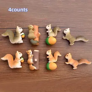 Set of 4 Squirrel Statues, Garden Animal Outdoor Decorations, Mini Squirrel Cake Topper Figures, Flower Pot Decoration Sculptures
