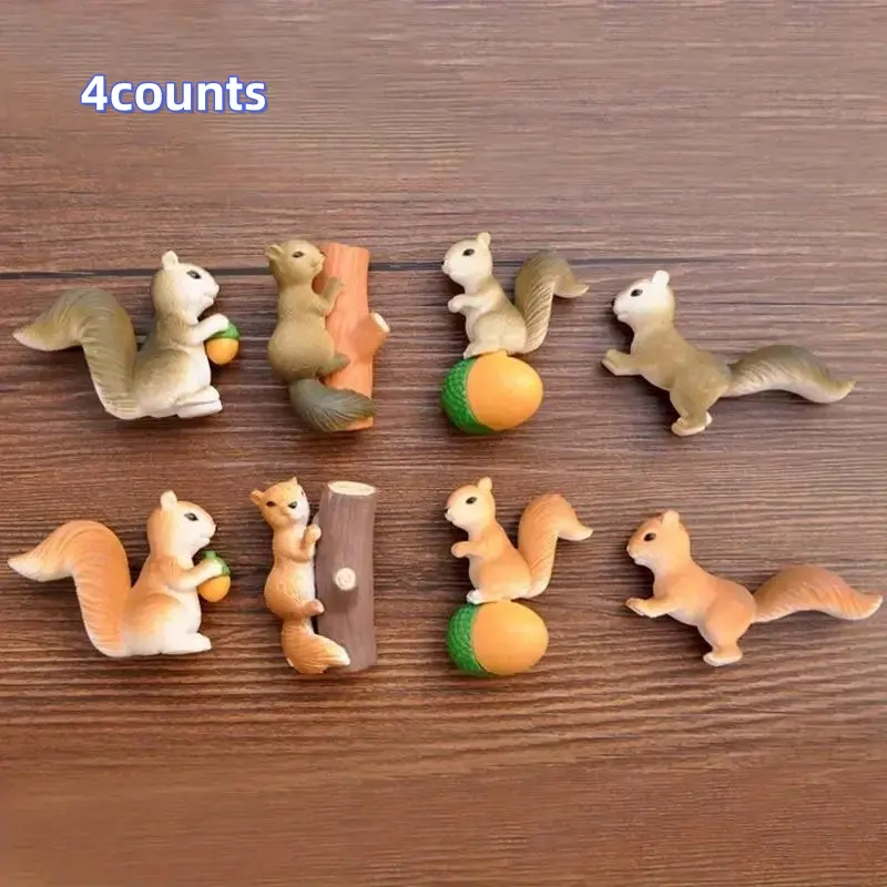 Set of 4 Squirrel Statues, Garden Animal Outdoor Decorations, Mini Squirrel Cake Topper Figures, Flower Pot Decoration Sculptures