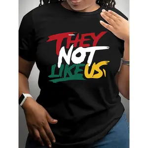 [Letter Print T-Shirt] Women's THEY NOT LIKE US T-Shirt - Letter Print Crew Neck Short Sleeve Top with Slogan, Casual Spring Summer Blouse, Machine Washable Casual Attire & Layering Piece