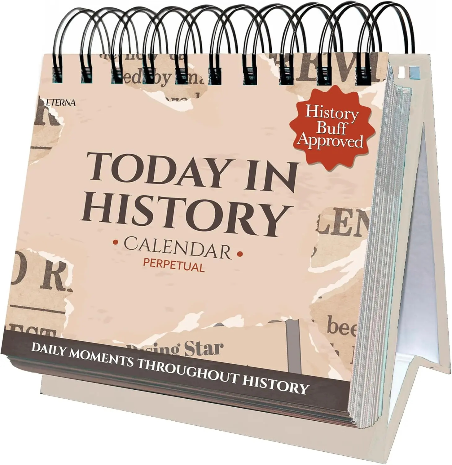 Flip-Style Undated Perpetual Desktop Calendar - Self-Standing Recyclable Office Supplies, Fun Desk Supplies, 365-Day Planner with Daily Facts, Trivia, Achievements, Historical Tidbits, All Ages History Buff Gift