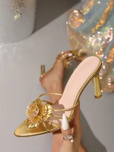 Women's High Heel Floral Sandals, Fashion Design, Perfect for Valentine's Day, Parties, Party Footwear, Gatherings, Vacation, Medium Width, PU Upper