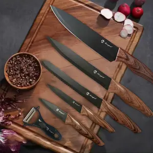 Self-Sharpening 6-Piece Knife Block Set Always Razor Sharp Dishwasher Safe for Easy Cleanup Stainless Steel with Non-Slip Handle Kitchen Cn-Kit-6Pc-Multi