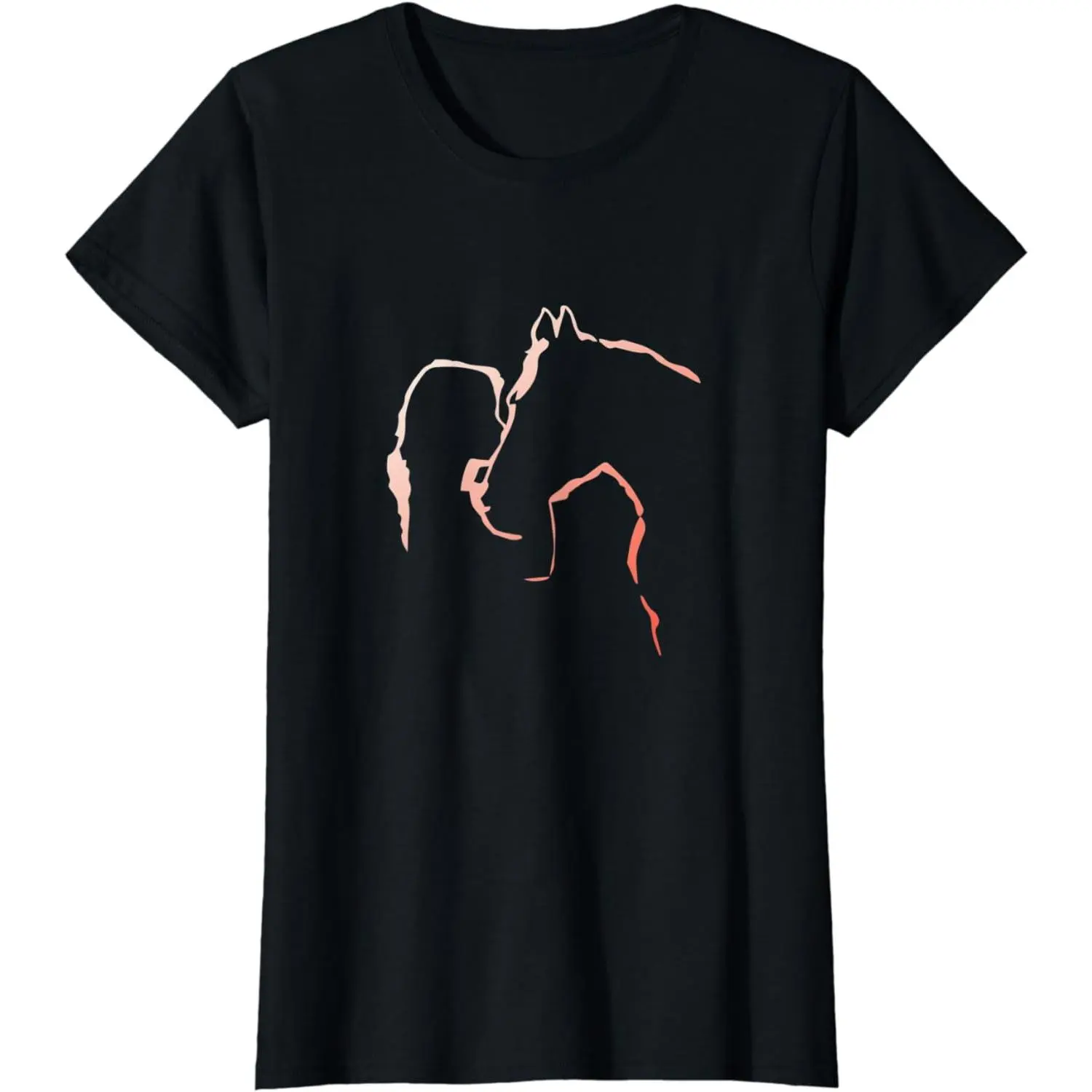 Women's 100% Cotton Round Neck Graphic Top, Everyday Streetwear T-Shirt with Girl-Kissing-Horse Silhouette Design, Tshirt