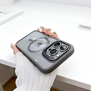 Magnetic case for iPhone 17 Pro Max, 17 Air, 17 Pro, 16, 15, 14, 13, 12 Pro Max; transparent acrylic back cover with camera lens protector and built-in metal stand; compatible with MagSafe; military-grade drop protection phone case.