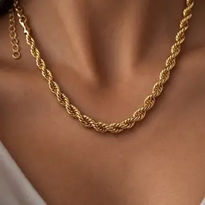 Classic Rope Chain Necklace – 18K Gold Plated | Medium Thickness Gold Brass Figaro