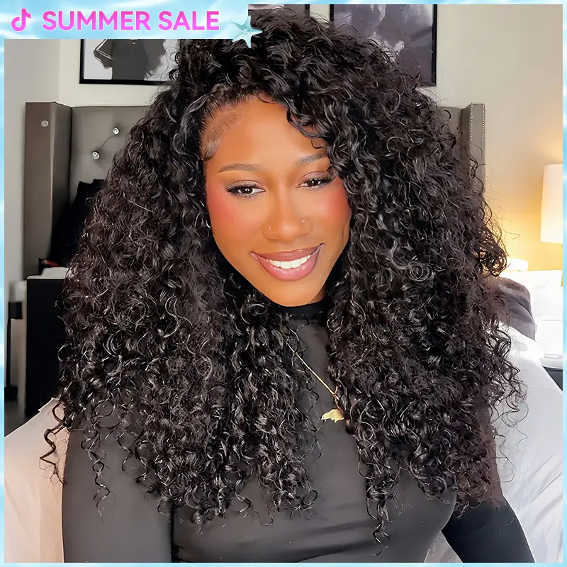 Vshow Water Curly 3 In 1 Half Wigs Glueless Human Hair Wigs With Drawstring Burmese Curly Pull and Go Wigs 250% Density Flip Over Glueless Half Wig Beginner Friendly Spiral Curly End Wigs