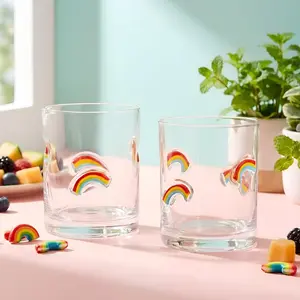 2 count Rainbow Icon Juice Glasses Gay Pride Gifts Drinking Cups Old Fashioned Stemless  Glasses 13.5 oz   Coffee Mugs for Christmas Party  Decor