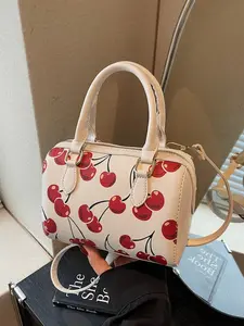 Autumn Winter Cherry Print Handbag, Korean Style Casual Versatile Crossbody Bag, Perfect for Shopping, Outdoors, Christmas Gift, Casual Trendy Handbag