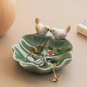 Creative Jewelry Storage Plate,Chinese Style Ceramic Plate for Afternoon Tea, Bird-Shaped Dessert Plate,