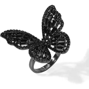 Adjustable Butterfly Bow Statement Ring Sparkly Stones Golden Silver Jewelry Gift for Bridesmaids Wedding Valentine’s Day