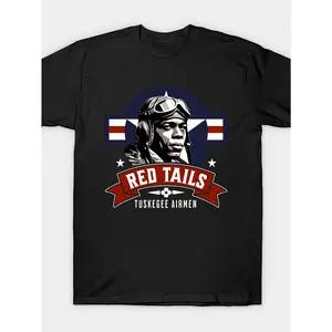 Red Tails Tuskegee Airmen WW2 Pilots T-Shirt Baseball Champion Trendy Loose Design Anime Print Pure Cotton Retro Round Neck Men'S Short Sleeved T-Shirt 180G