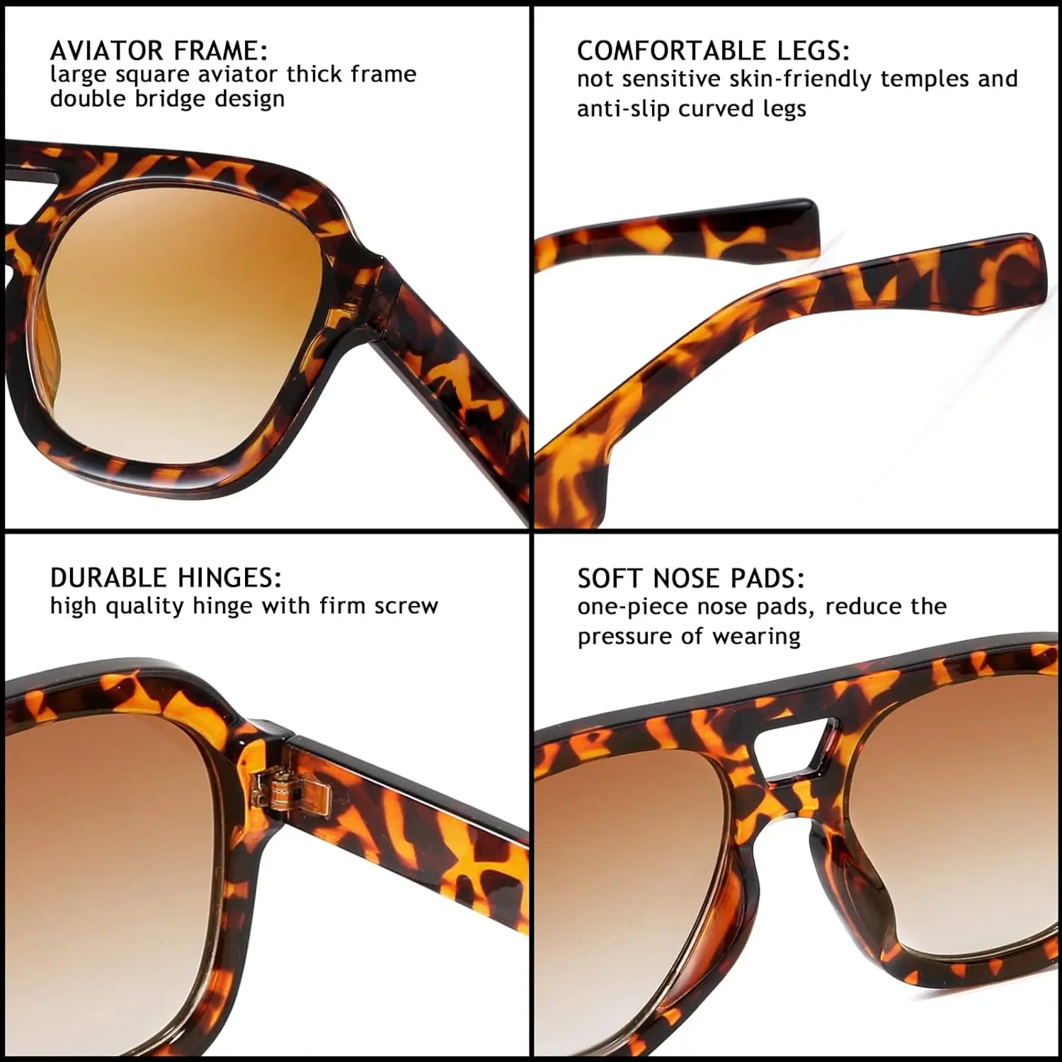 FEISEDY Vintage Pilot Sunglasses Double Bridge Women Men 