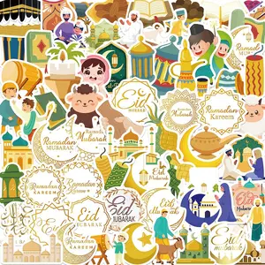 Islamic Eid Mubarak Themed Sticker, 70pcs/set Cartoon Cute Pattern Decorative Sticker, DIY Waterproof Decorative Sticker for Phone Case, Water Bottle, Notebook, Ornaments