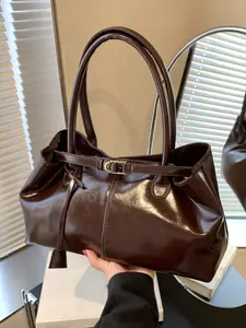 Fashionable, simple, solid color, personalized women's handbag shoulder bag, PU Tote Satchel, Fashionable Bags, casual style, women's bag, suitable for commuting, shopping, dating and other occasions, Casual Trendy Purse