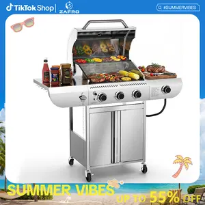 R.W.FLAME【Summer Vibes】Propane Gas Grill, Stainless Steel BBQ Grill with Foldable Shelves, Outdoor Grill for Backyard, Patio, and Camping Portable Bbqs Barbecue grills