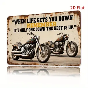 2D Flat, 1pc Vintage Motorcycle Metal Wall Decor - Garage, for Man Cave, Bar, Living Room Decoration - Heavy-Duty Motorcycle Art Sign with Biker Quote - Beige, Black, Golden Retro Motorcycle Design - Ideal Gift for Bikers - 7.8x11