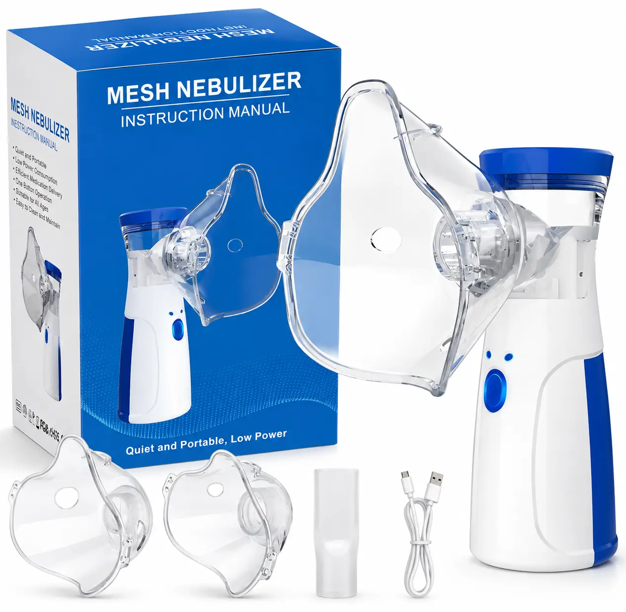 Portable Nebulizer For Adults And Kids. Silent Mesh Inhaler, Powered By Dry-Cell Batteries And USB-C. It Helps Relieve Symptoms Associated With Asthma, Colds And Chronic Obstructive Pulmonary Disease, Suitable For Home And On-The-Go Use. ^