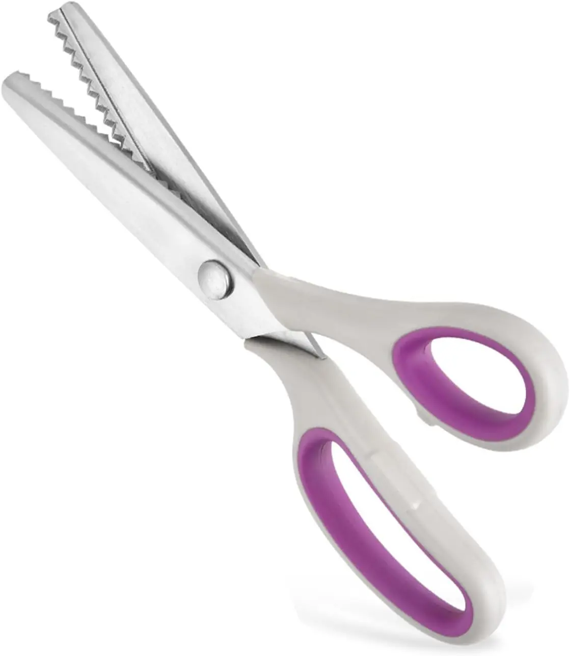 9 Inch Zig Zag Craft Scissors Decorative Edge, Pinking Shears Scissors Fabric Cutting, Professional Dressmaking Sharp Fabric Sewing Scissors, Comfort Grips Scrapbook Scissors (Grey+Purple)