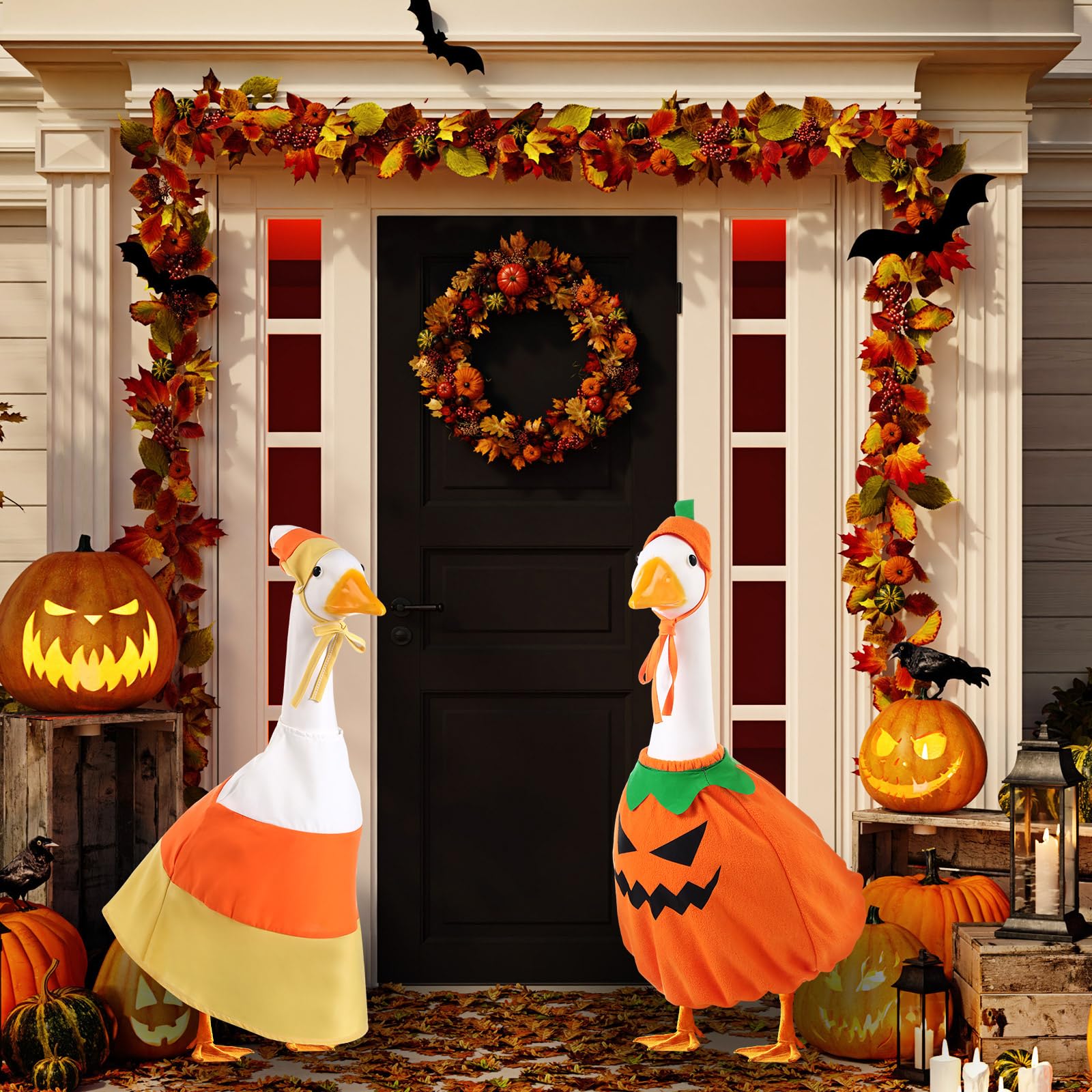 2 Sets Halloween Porch Goose Outfit fit 23 inch Goose, Lawn Porch Goose Clothes Clothing Fall Halloween Outfit for Outdoor Patio Yard Lawn Art Decoration