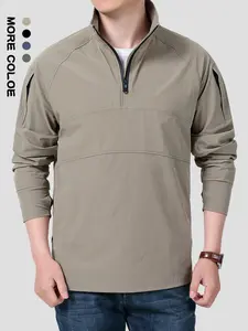 Men's Zipper Stand Collar Long Sleeve Hoodie, Quick-Dry Geometric Pattern, Slim-Fitting Casual Sportswear for Spring & Fall