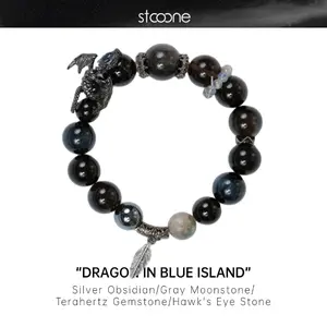 Silver Obsidian/Gray Moonstone/ Terahertz Gemstone/Hawk's Eye Stone, natural crystal bead bracelet ORIGINAL DESIGN BRAND Natural/Unique/handmade Lucky Charm, Energy Balancing, Great Gift, Trendy Accessories