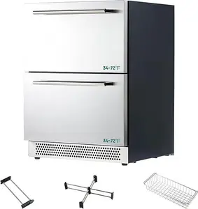 VanAcc 24 Inch Under Counter Drawer Fridge – Stainless Steel Dual-Zone Beverage Refrigerator with LED Touch Control, Adjustable Storage, Frost-Free, Low Noise, 37℉-50℉, -0.4℉ to 37℉