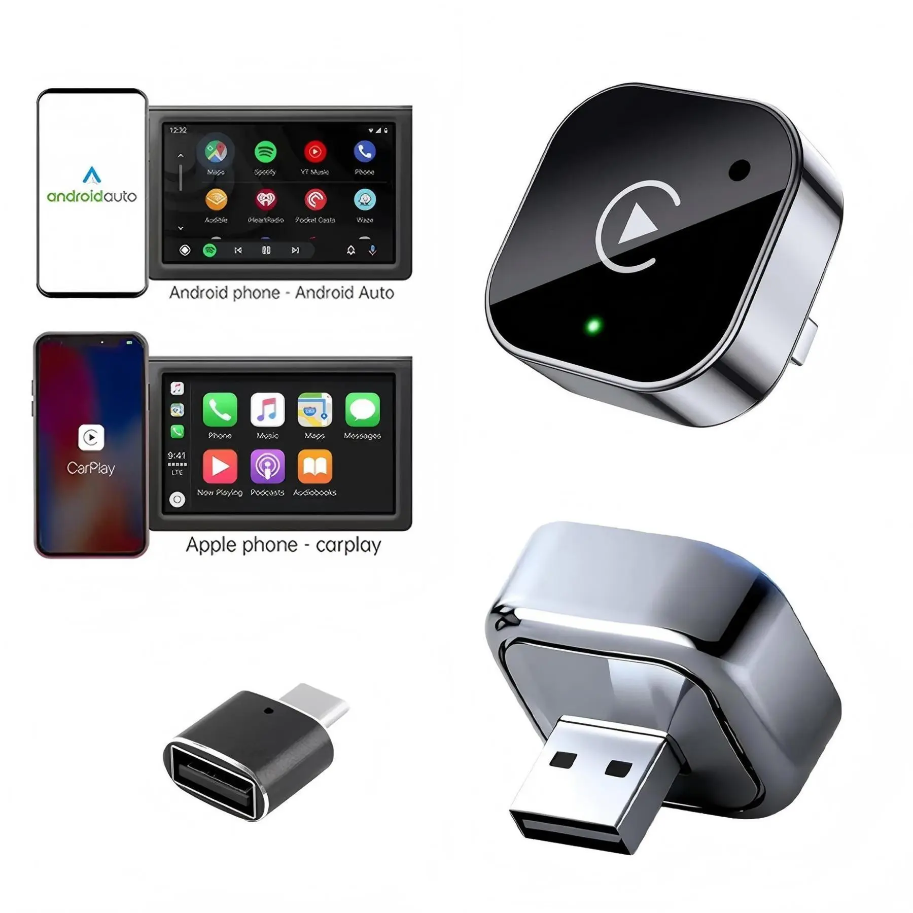 2026 New Wireless CarPlay Adapter, Wired to Wireless Converter for Apple CarPlay & Android Auto, Plug & Play, Classic Black Finish, Car Gadgets, Car Connectivity Adapter