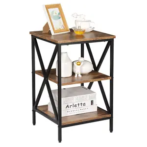 SuperDeal x-Design Storage Organizer Display End Table Nightstand Side Tables, Rustic Brown