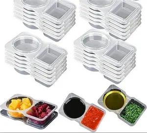 20 PCS Disposable Double Compartment Condiment Containers Leakproof Sauce Cups with Lids Plastic Salad Container To Go For Lunch. Kitchen Utensils