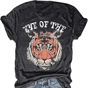 Women’s “Eye of the Tiger” vintage tiger print short-sleeve T-shirt/top — casual concert throwback classic sweatshirt